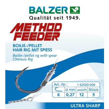 Balzer Method Feeder Fertighaken Boilie - / Pellet Hair Rig mit Spiess ( 8 mm )   Size 8 / 0,25 mm