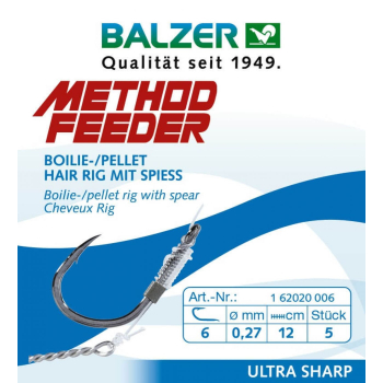 Balzer Method Feeder Fertighaken - Boilie Rig mit Spiess Gr. 8 / 0,25 mm