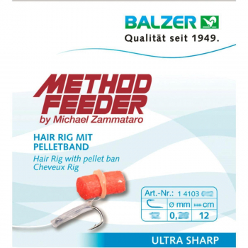 Balzer Method Feeder Fertighaken Hair Rig mit Pelletband 5 Stk.  Size 14 / 0,18 mm