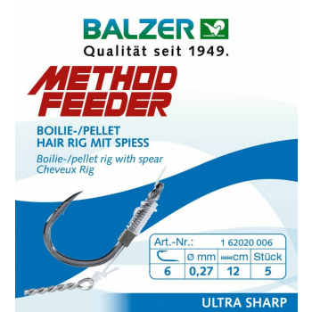 Balzer Method Feeder Fertighaken Boilie - / Pellet Hair Rig mit Spiess ( 8 mm )   Size 12 / 0,20 mm